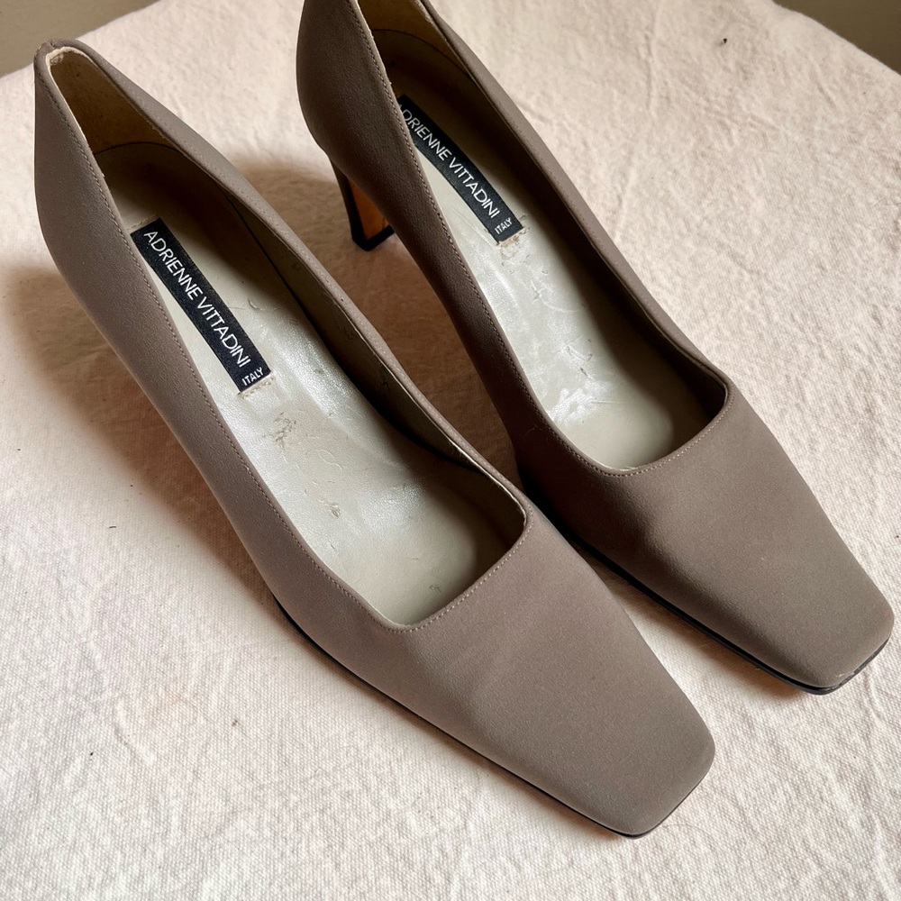 Adrienne Vittadini Taupe Square Toe Pumps Made in Italy 6M
